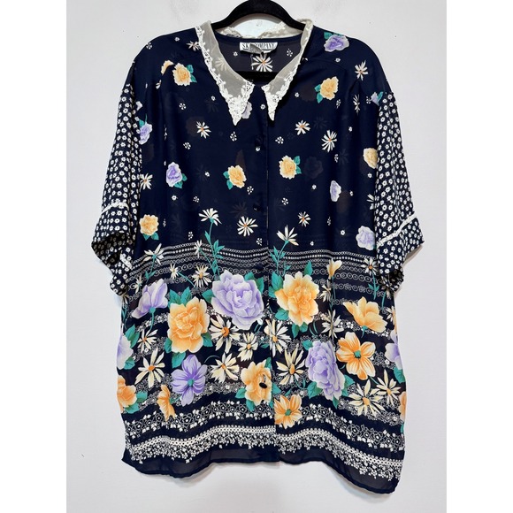 Vintage Boho Cottagecore Top Size 24W Lace Collar Grandmacore‎ Prairie Romantic - Picture 1 of 4